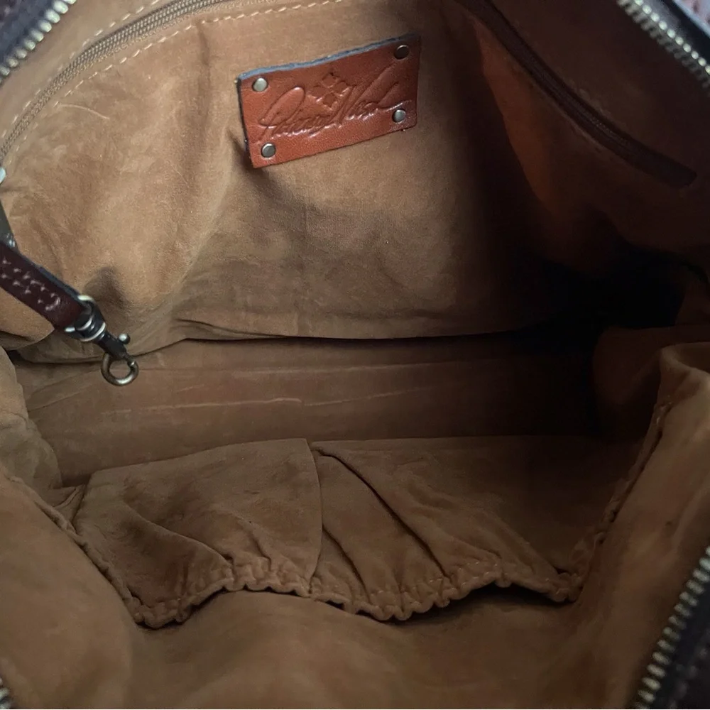 Patricia Nash Poppy Tote Peruvian Tooling Nappa Etched Floral Brown Shoulder Bag